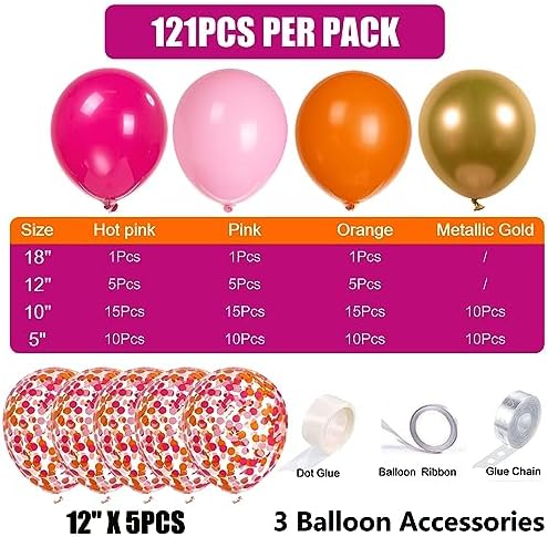 ECEAE Pink Orange Balloon Garland Kit with Hot Pink Gold Confetti Balloons