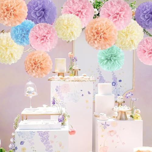 16PCS Pastel Tissue Pom Poms Decorations