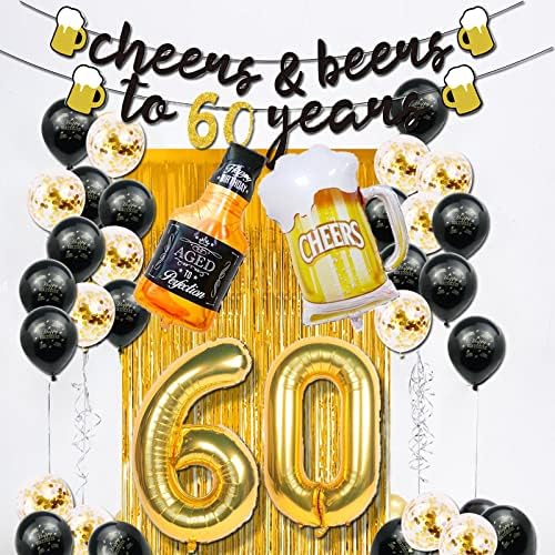 60th Birthday Decorations for Men with Gold Balloons