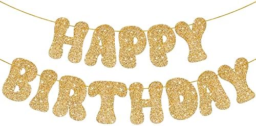 Glitter Gold Happy Birthday Banner - 10 Feet Prestrung