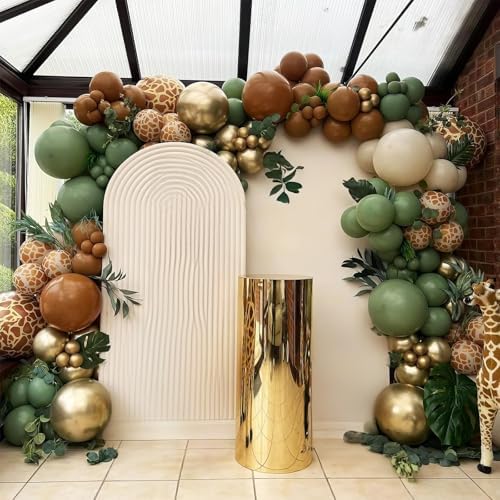 Sage Green Brown Balloon Garland Kit with Jungle Themes