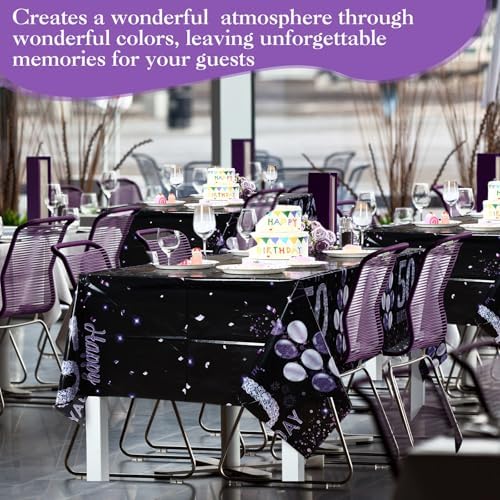 Ganeen 3 Pack Birthday Tablecloth Purple Black 50th Birthday Decorations