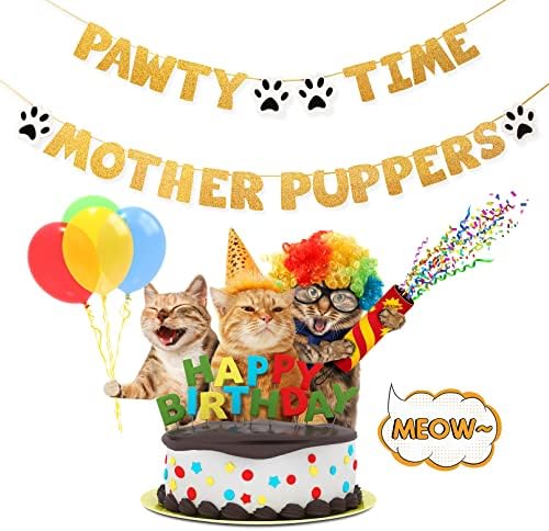 Pre-Strung Dog Birthday Banner with Gold Glitter