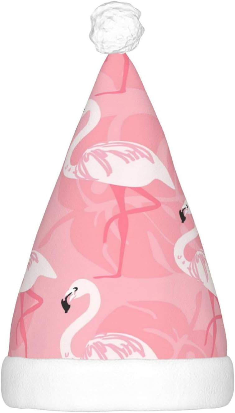 Summer Flamingo Palm Leaves Print LED Santa Hat for Adults Christmas Party