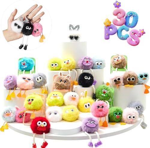 30 pcs Fluffy Plush Kids Keychains Set