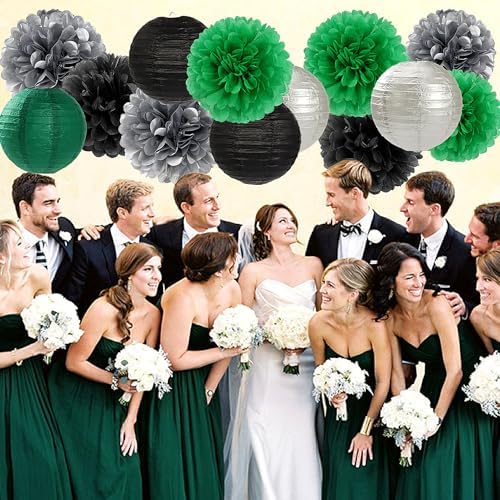 Hugfond Green-Black Silver Party Decorations Kit 15PCS