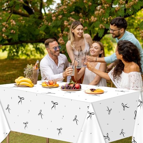 4Pcs Black White Bow Tablecloth for Birthday Party Decorations