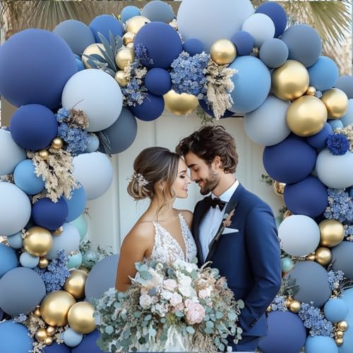 Dusty Blue and Gold Balloons Arch Kit