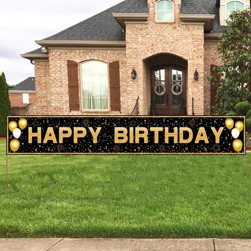 Happy Birthday Banner Decorations - Jumbo 118x20 Waterproof Polyester Sign