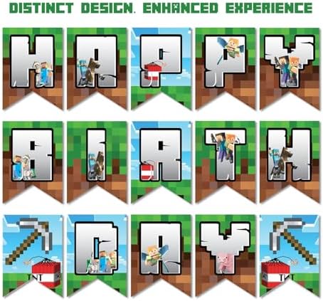 IndoTribe 10 Ft Pre-Strung Pixel Birthday Banner for Gamers