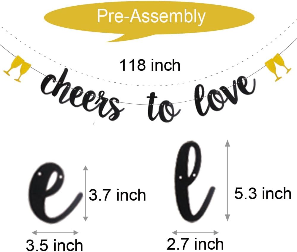 WEIANDBO Cheers to Love Black Glitter Banner Pre-Strung