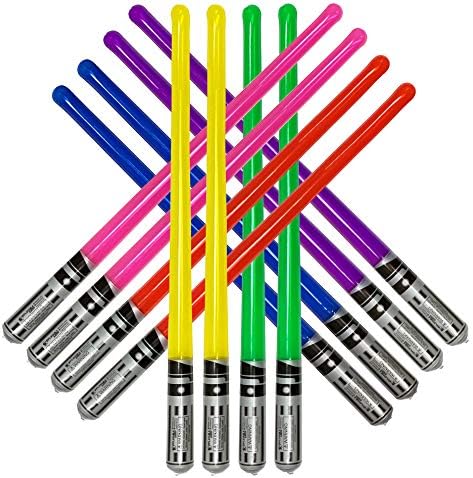 Pack of 12 Inflatable Party Lightsabers Rainbow Colors