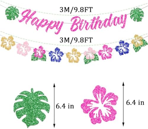 Hawaiian Happy Birthday Banner Decorations Glitter Luau Party