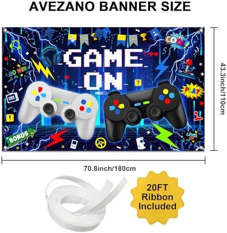 Avezano Video Game Birthday Party Banner for Kids 6x36 ft
