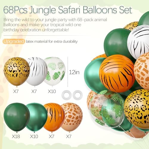 OuMuaMua Jungle Safari Balloons 68 Pack