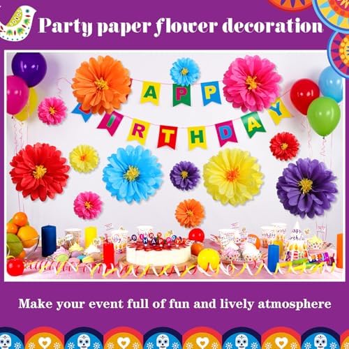 24 Pcs 10 20 Inch Giant Mexican Fiesta Paper Flowers