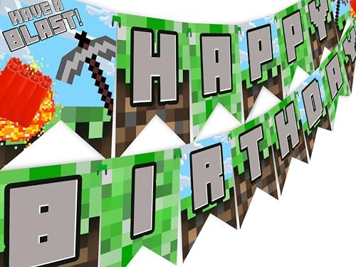 Gaming Pixel Blast Birthday Banner Decor