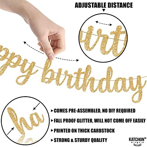 KatchOn Gold Happy Birthday Banner 10 Feet Pre-Strung