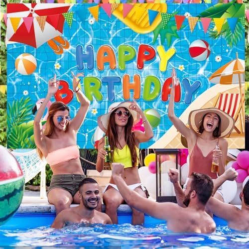 Pool Party Birthday Banner Backdrop Decorations