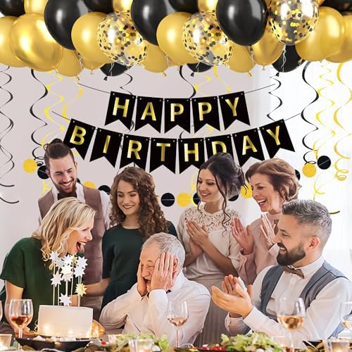 CANREVEL Black and Gold Birthday Decorations Set