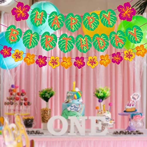 Hawaiian Party Happy Birthday Banner for Tropical Luau Decorations