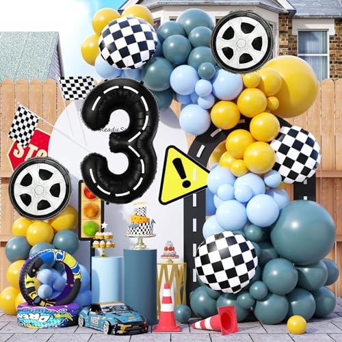 Eostankr Race Car 3rd Birthday Balloons Decorations 7 Pcs