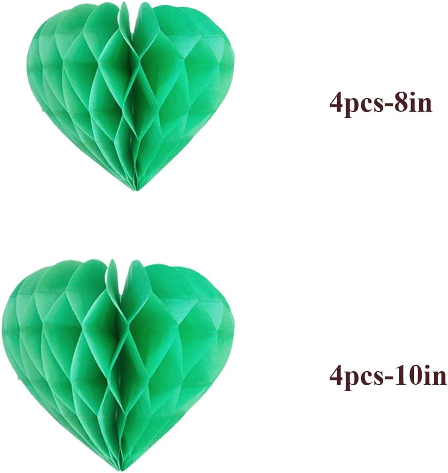 Green Heart Shaped Honeycomb Balls Decorations 8 Pieces