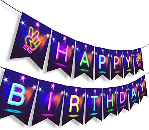 Neon Glow Happy Birthday Party Banner