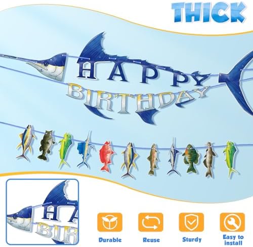 WERNNSAI Fishing Birthday Banner - Pre Strung Wall Decor