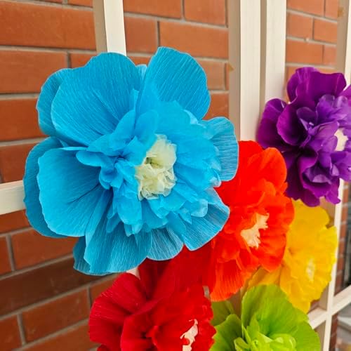 Rainbow Crepe Paper Flowers for Decorations Pack of 9