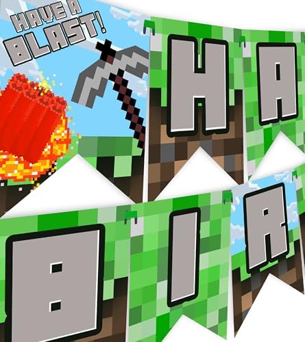 Gaming Pixel Blast Birthday Banner Decor