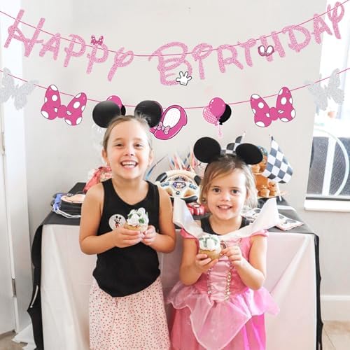 GZDUCK Pink Mouse Birthday Banners for Girls