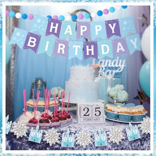 5 Pcs Snowflake Birthday Banner Set with Felt Castle Decorations