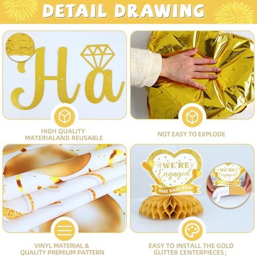 Gold Engagement Party Decorations Set with Balloons and Swirls