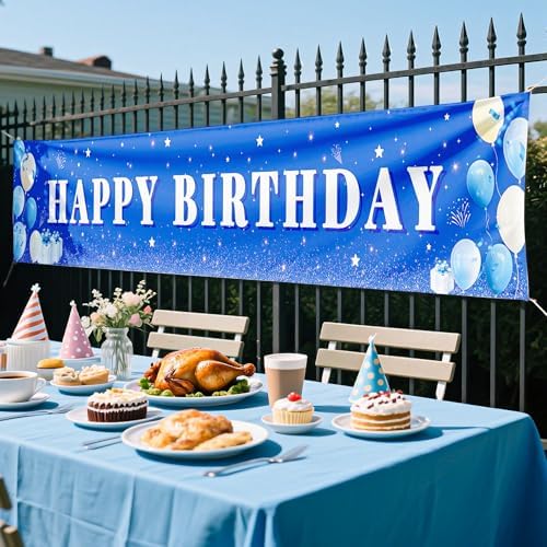 Blue Happy Birthday Banner for Boys and Girls