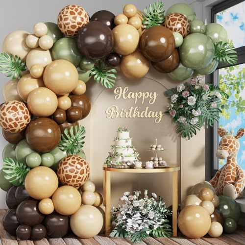 Sage Green Brown Balloon Garland Kit with Jungle Themes