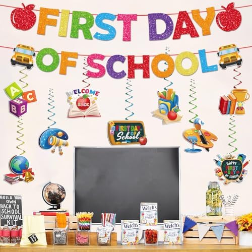 Back to School Decorations Banner Set with Hanging Swirls