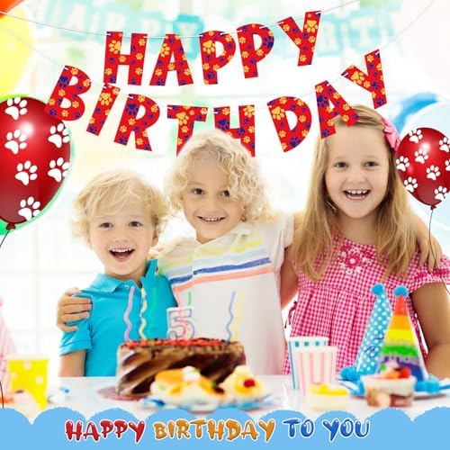 Dog Paw Birthday Banner Red Cartoon Party Decoration