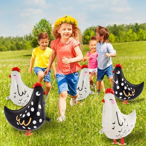 6 PCS Walking Chicken Balloons Farm Animal Party Decorations