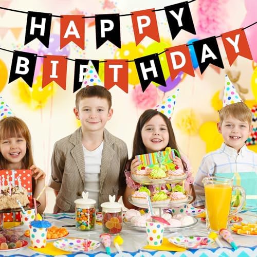Happy Birthday Banner Sign Black and Red Party Decor