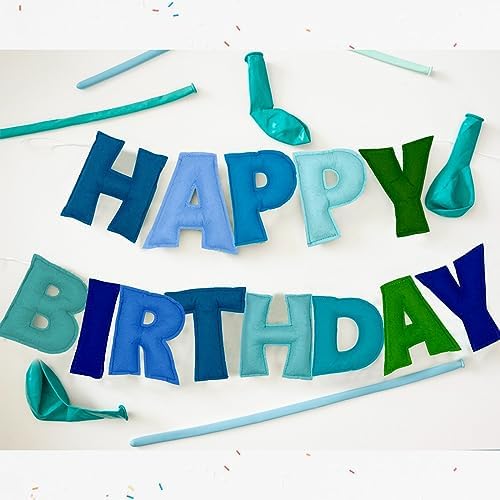 Blue Happy Birthday Banner with Felt Garland