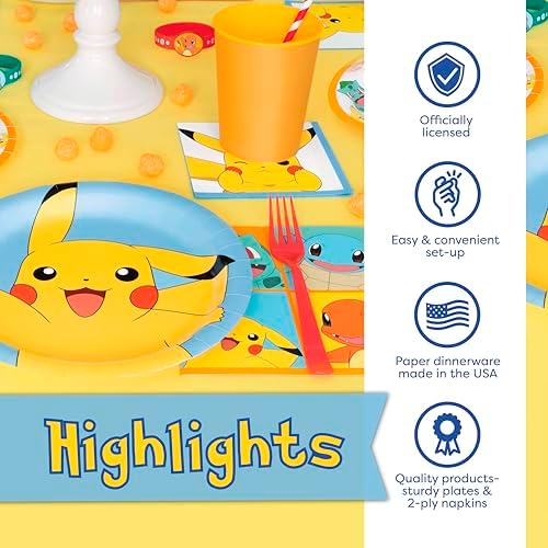 Pokemon Party Plates and Napkins for 16
