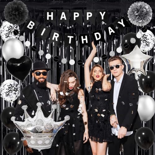 Black and Silver Birthday Party Decorations Set
