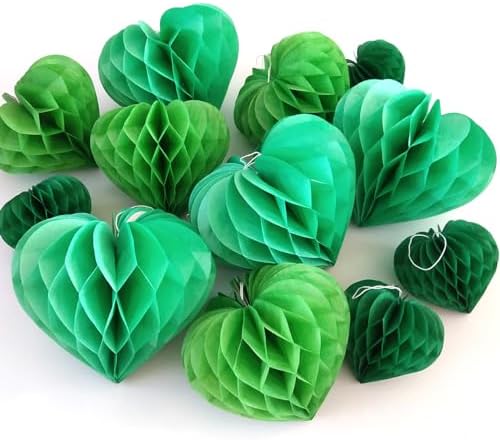 Heart Tissue Paper Pom Poms Decor Set 12pcs Green