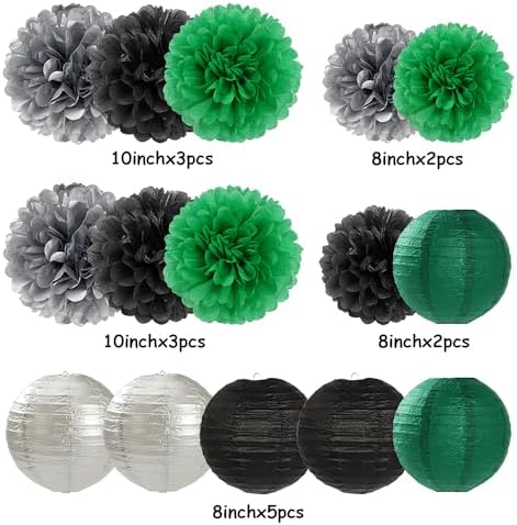 Hugfond Green-Black Silver Party Decorations Kit 15PCS
