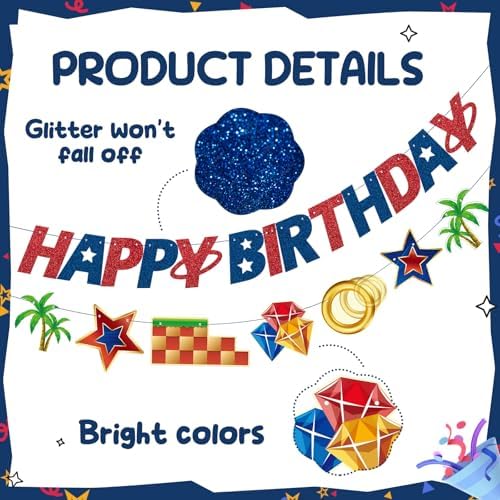 Blue Hedgehog Happy Birthday Banner for Boys