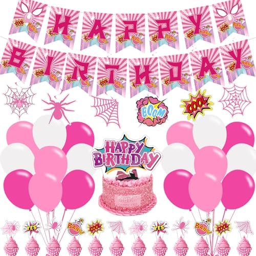 Pink Spider Birthday Party Decorations Set