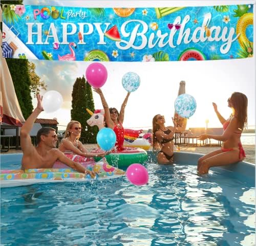 Hakoti Hawaiian Birthday Pool Banner with 30 Balloons