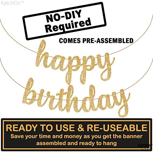 KatchOn Gold Happy Birthday Banner 10 Feet Pre-Strung
