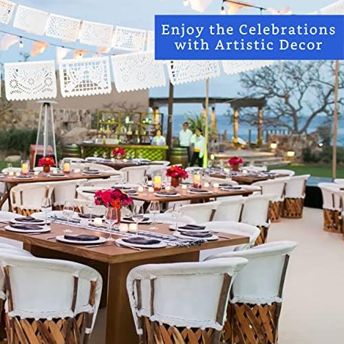 White Papel Picado Banner Set 5 Pack - Mexican Party Decorations